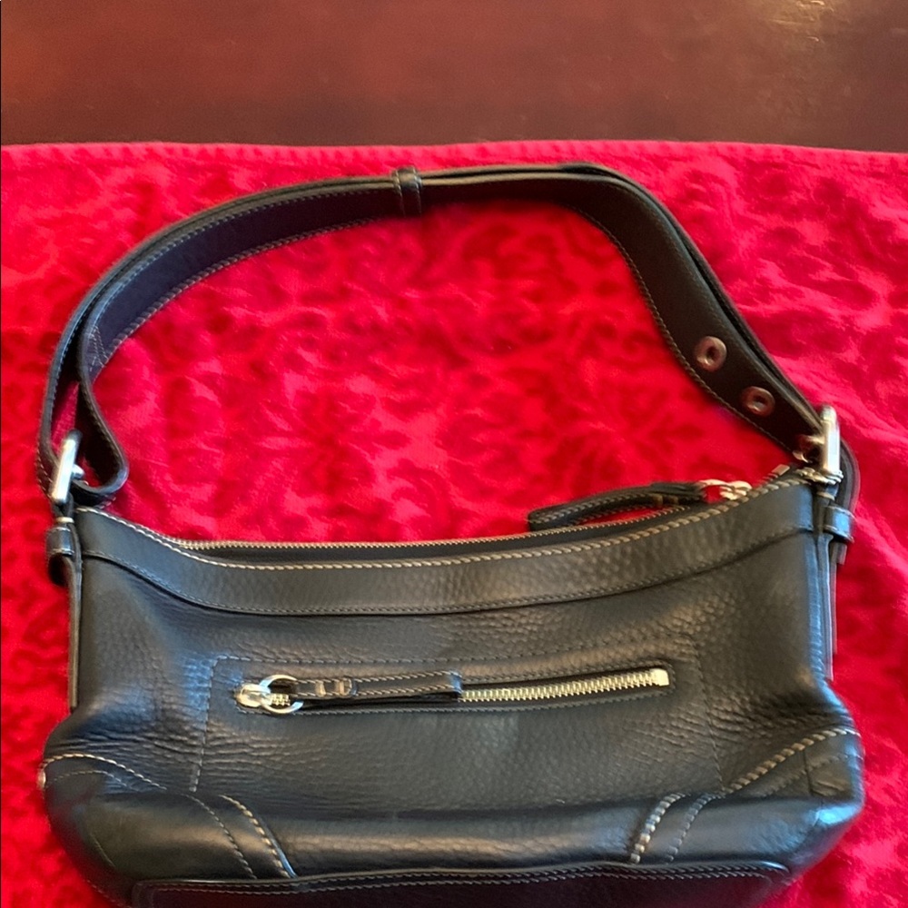 Coach Black Leather Shoulder Bag with Metal Accents